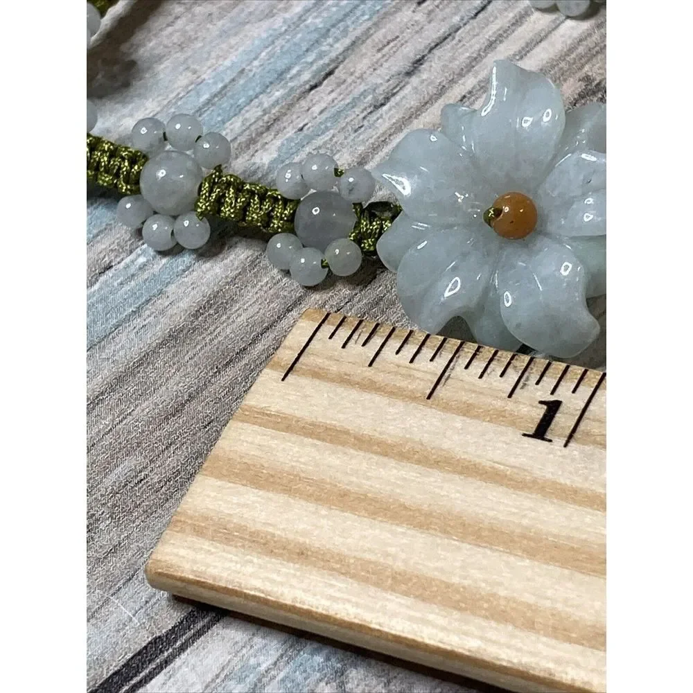 Jade Jadeite Flower Slide Bracelet Beads Cord Adjustable white yellow Green NWOT